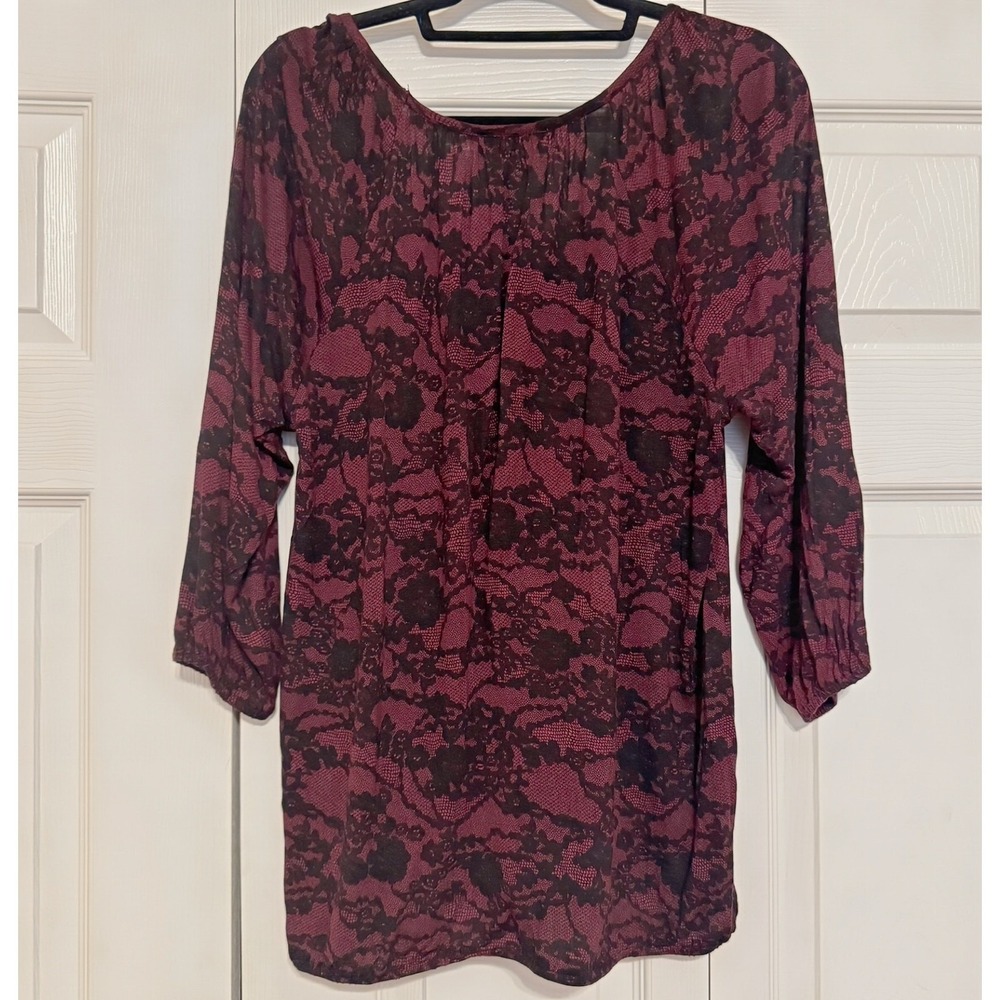 Michael Kors Women's Top‎ Peasant Blouse Large Bishop Sleeve Burgundy Black